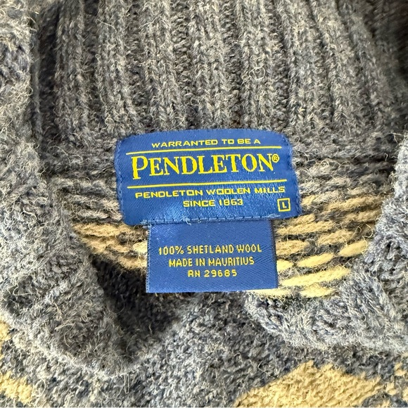 Pendleton Men's 100% Shetland Wool Blue Shawl Collar Snowflake Holiday Nordic L - Picture 6 of 9